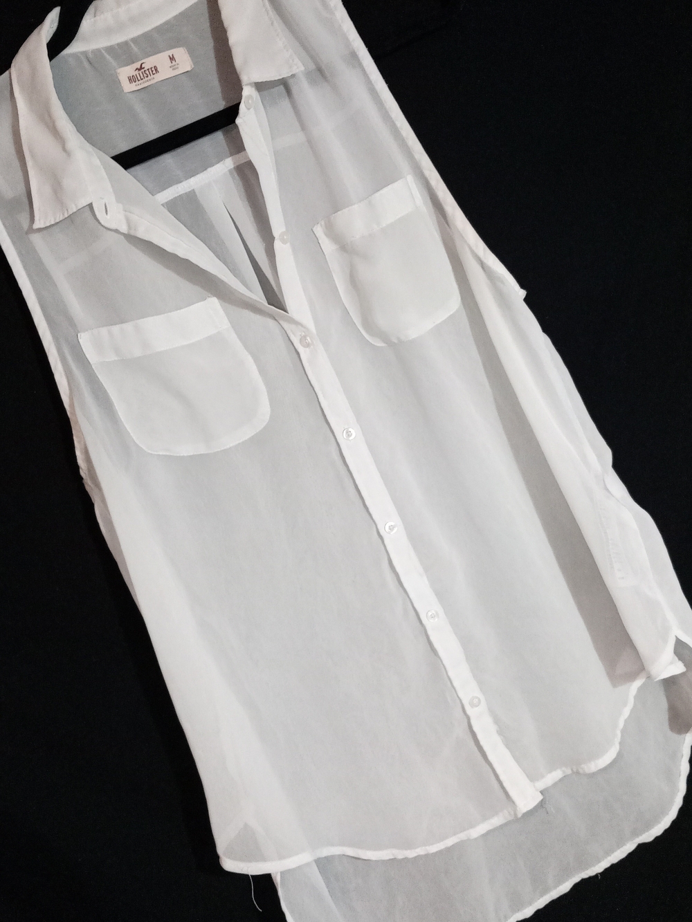 Hollister White Sheer Sleeveless Button-Down Shirt